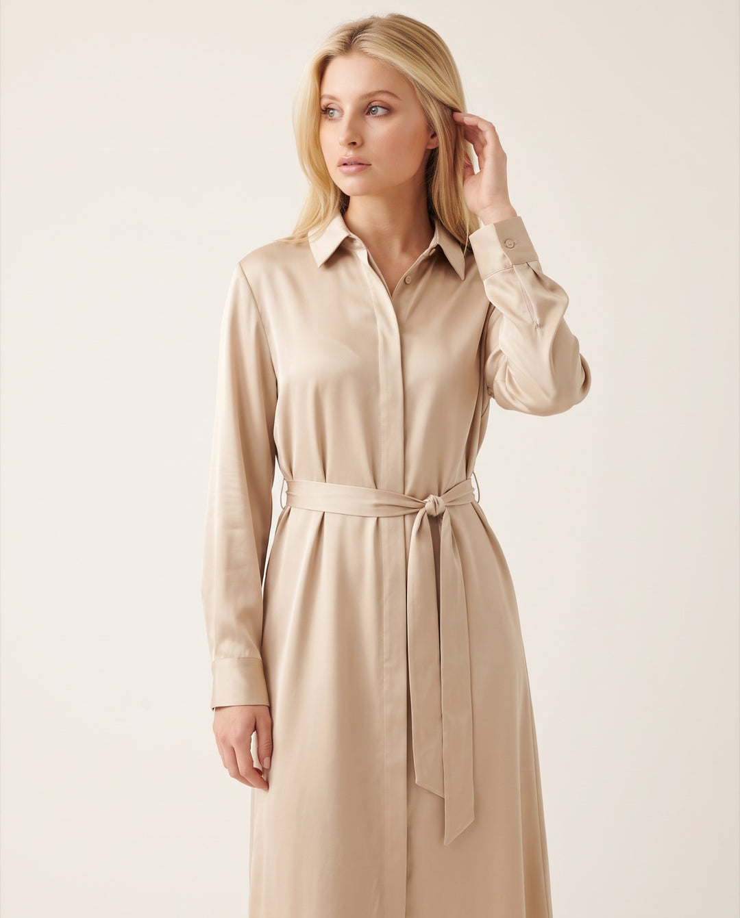 Matte Satin Shirt Dress