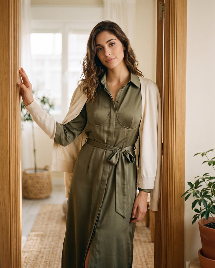 Matte Satin Shirt Dress