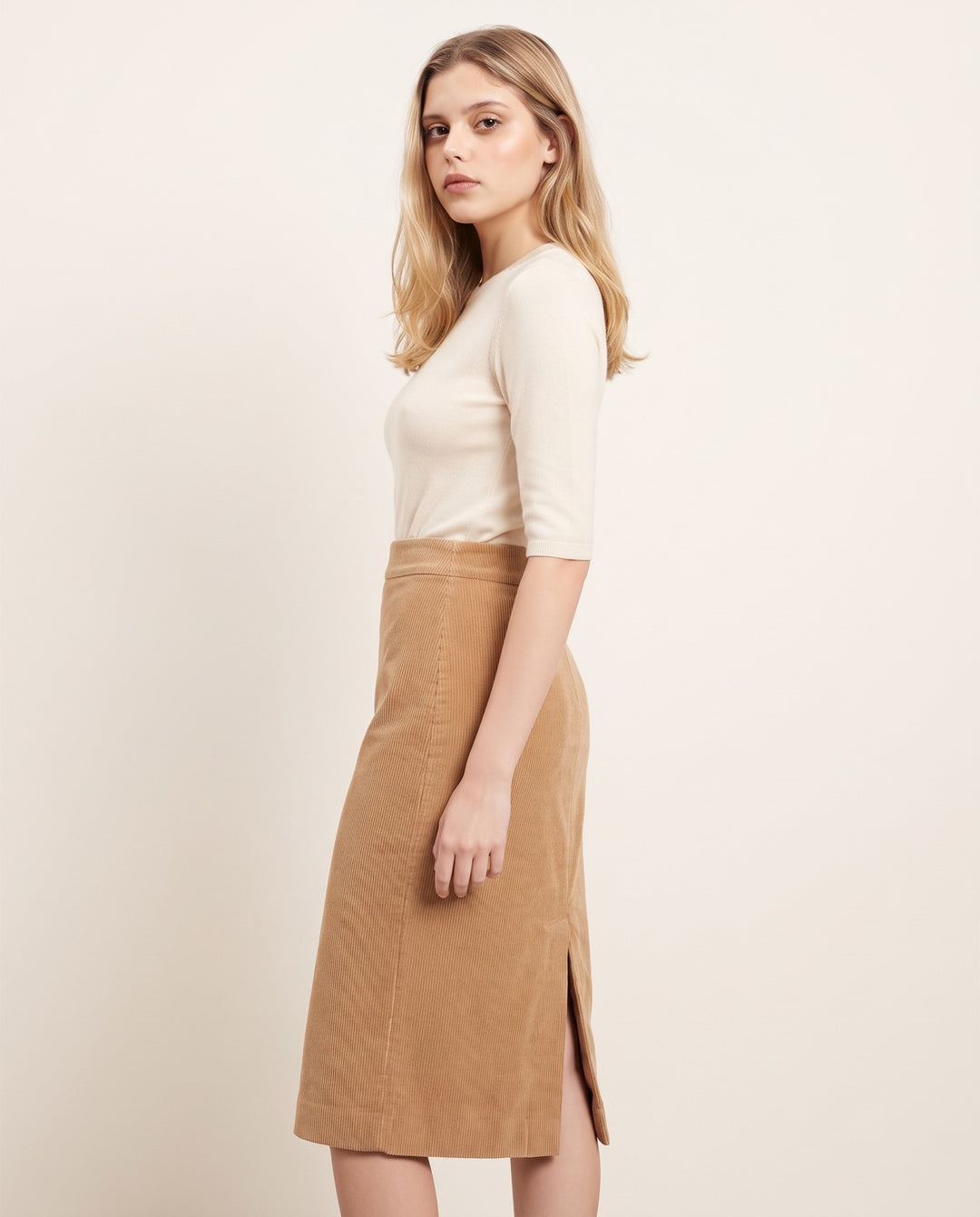 Fine-Wale Corduroy Midi Skirt