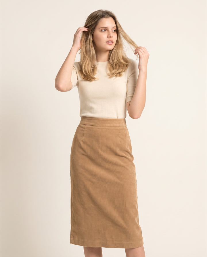 Fine-Wale Corduroy Midi Skirt