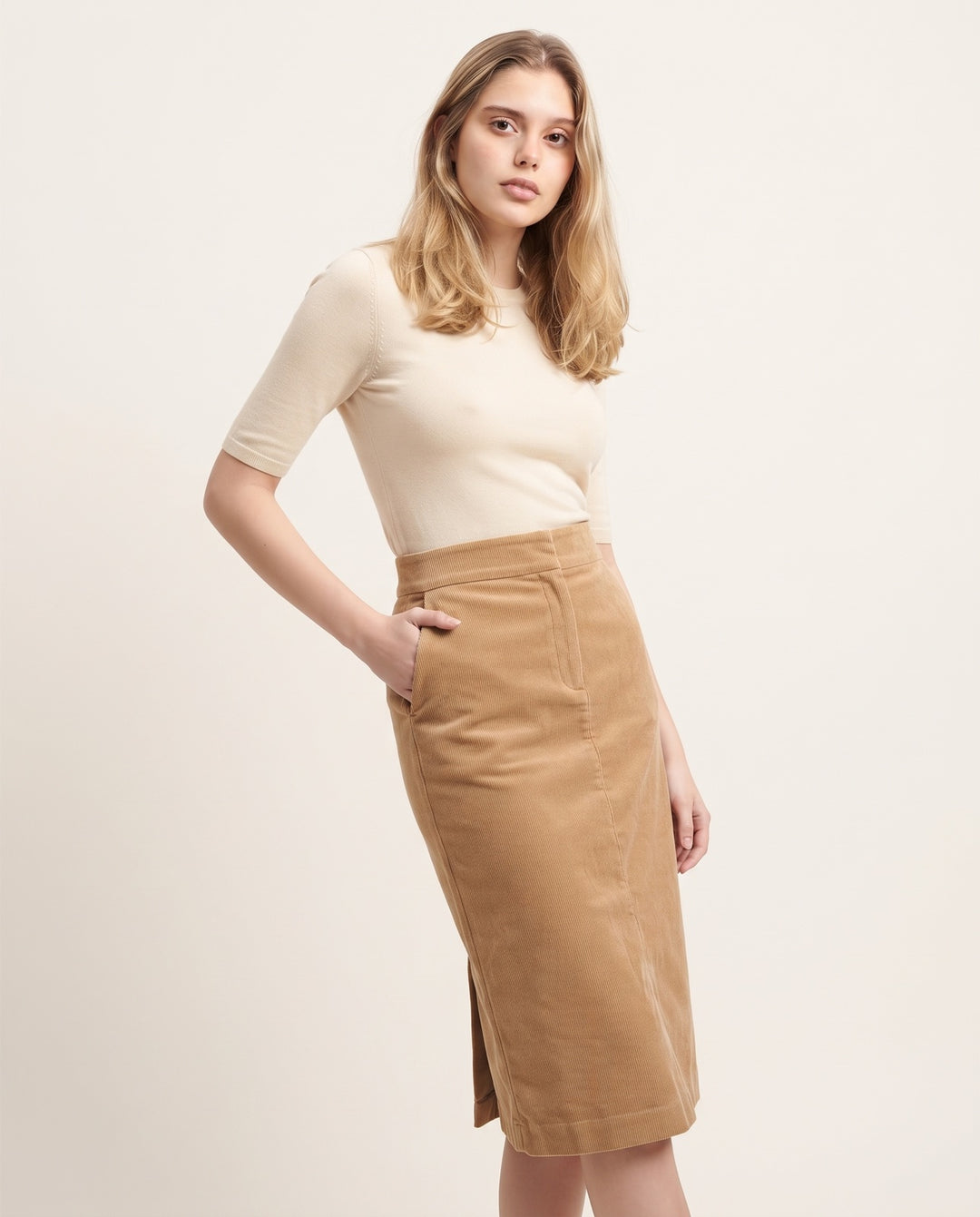 Fine-Wale Corduroy Midi Skirt
