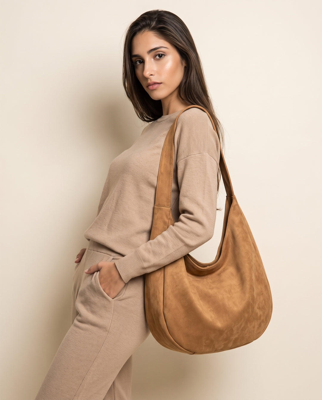 Suede-Look Slouchy Hobo Bag