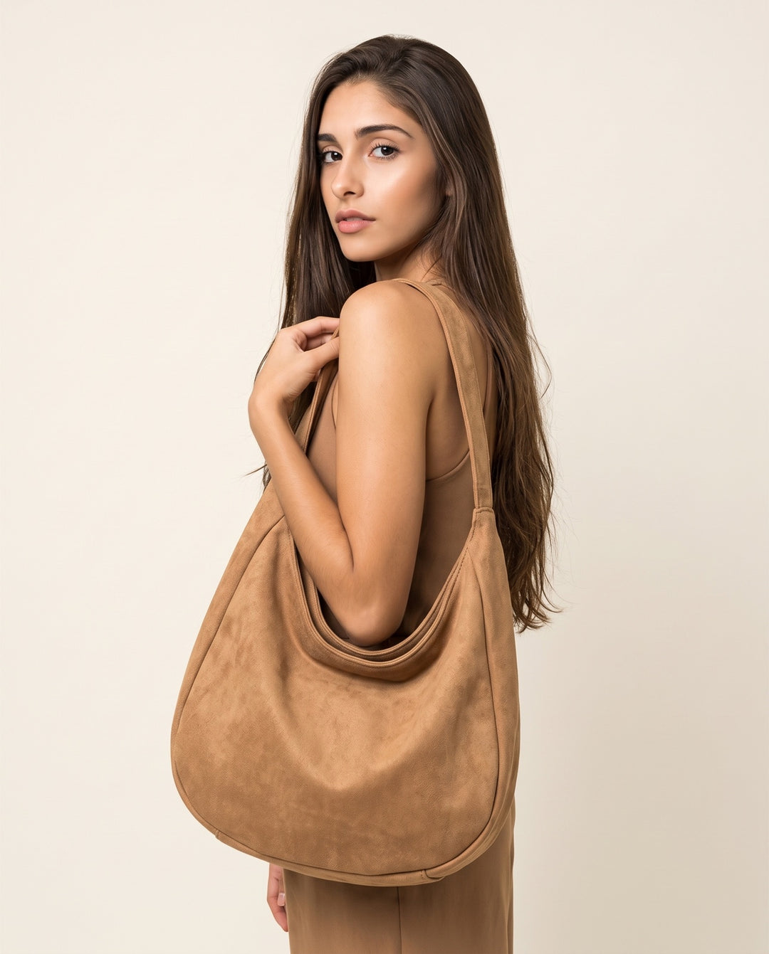 Suede-Look Slouchy Hobo Bag