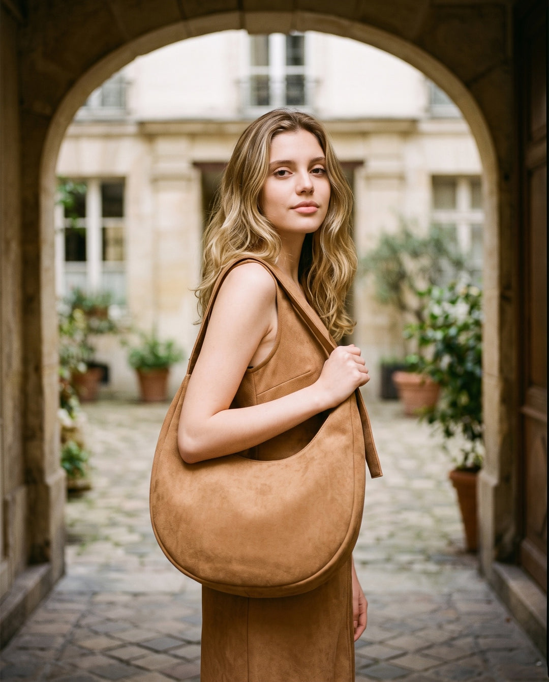 Suede-Look Slouchy Hobo Bag
