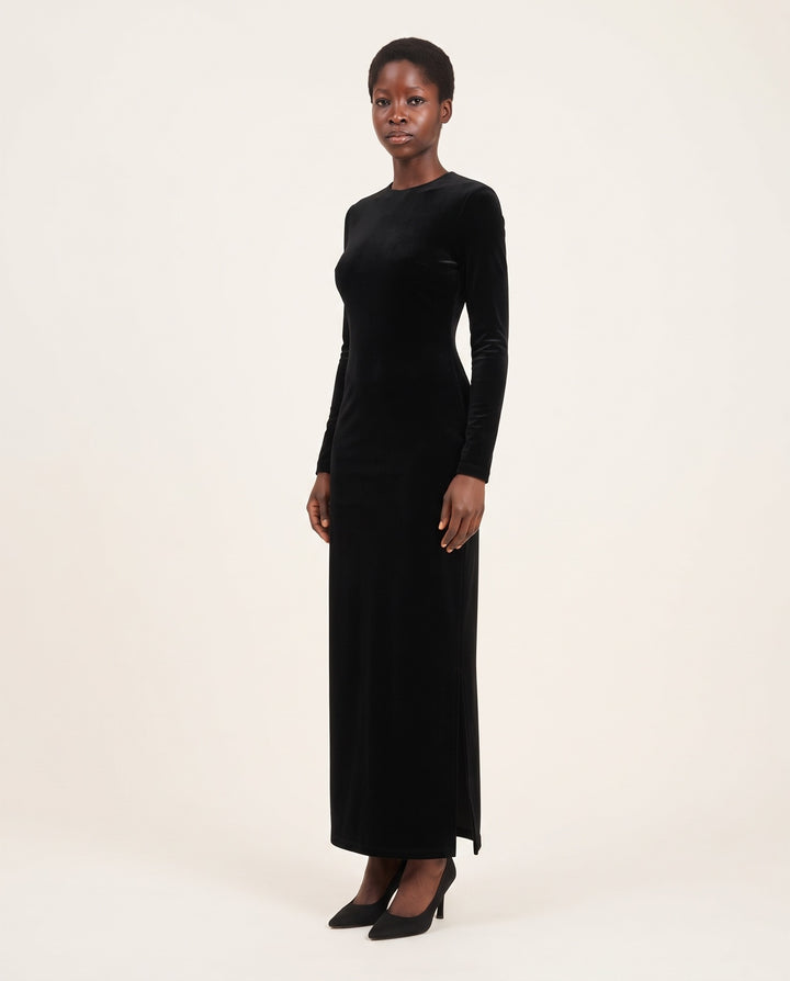 Long-Sleeve Velvet Column Maxi Dress