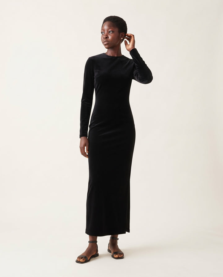 Long-Sleeve Velvet Column Maxi Dress