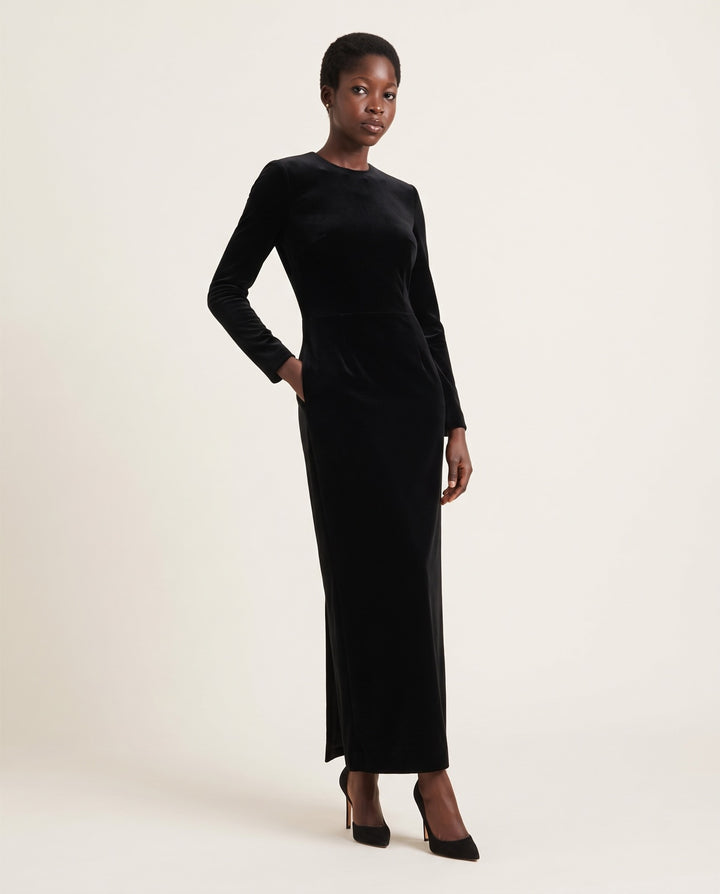 Long-Sleeve Velvet Column Maxi Dress