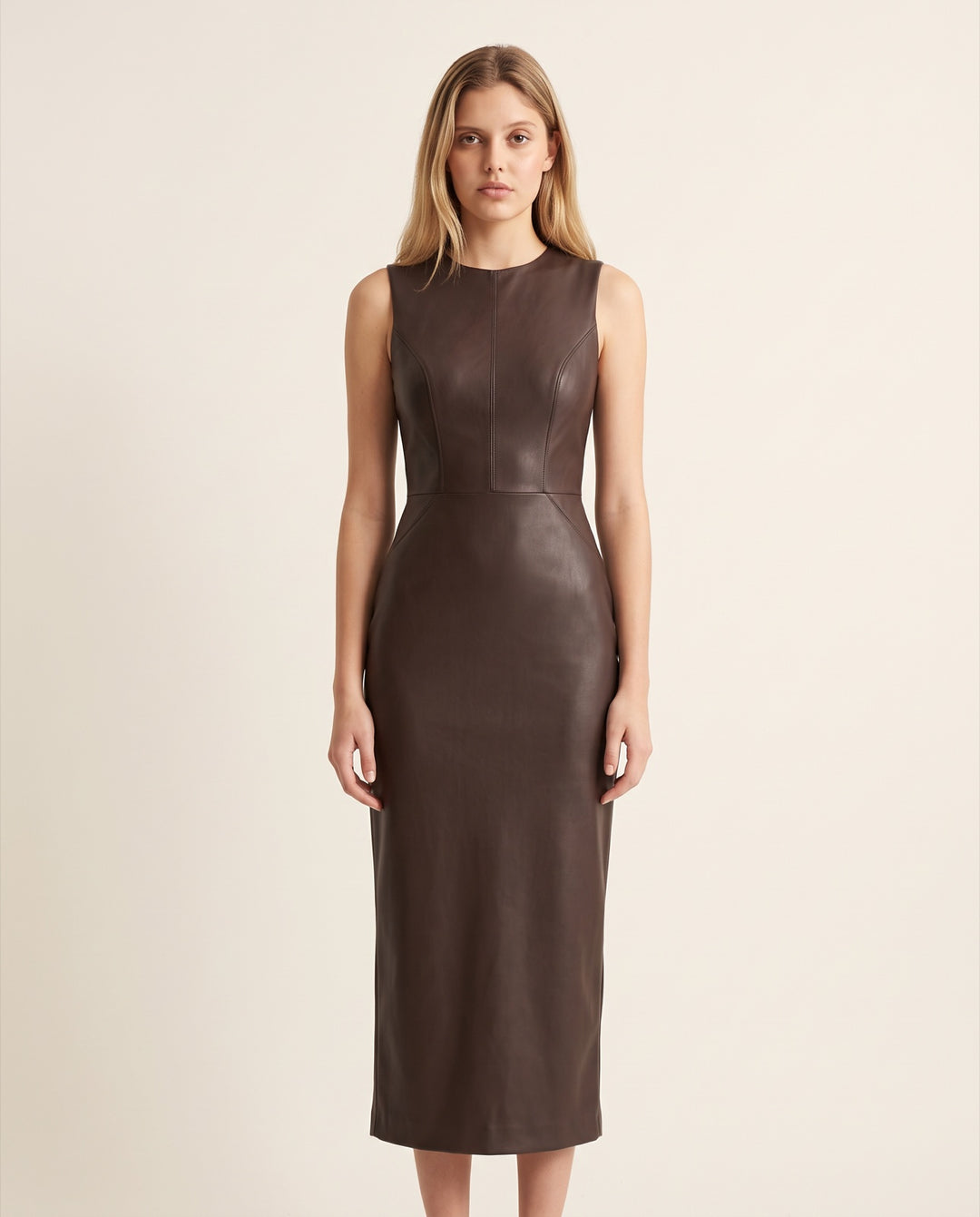 Faux-Leather Sheath Midi Dress