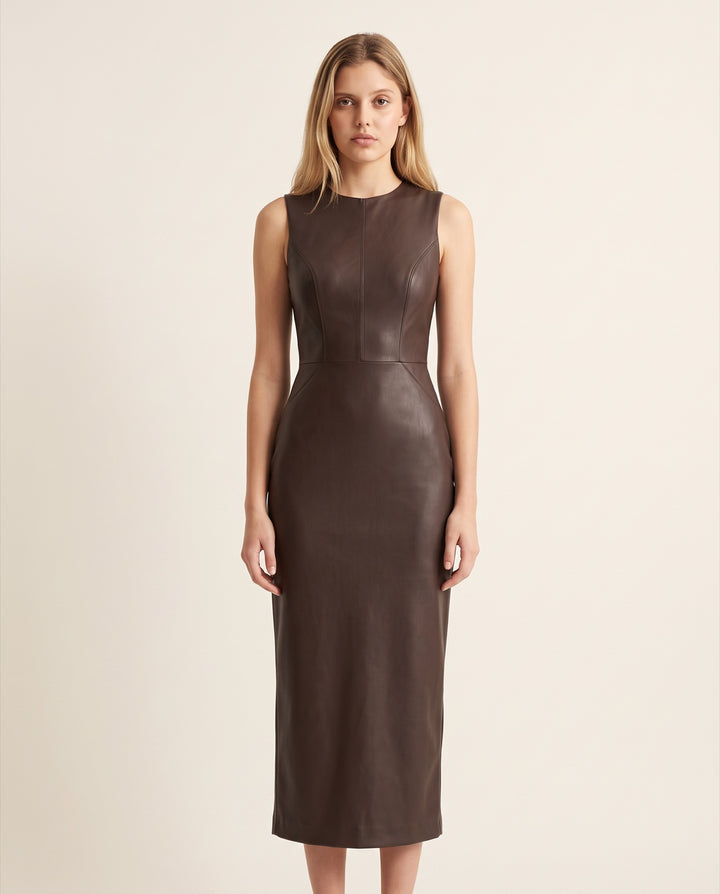 Faux-Leather Sheath Midi Dress