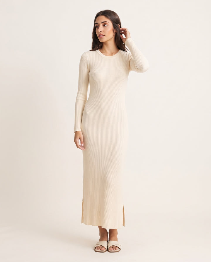 High-Scoop Rib Knit Maxi Dress