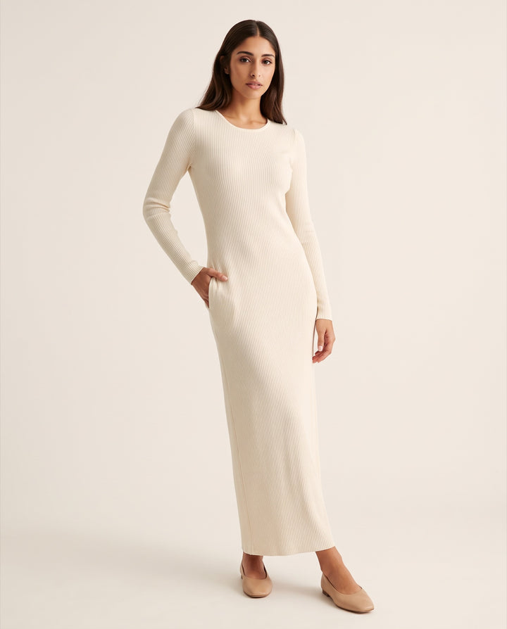 High-Scoop Rib Knit Maxi Dress