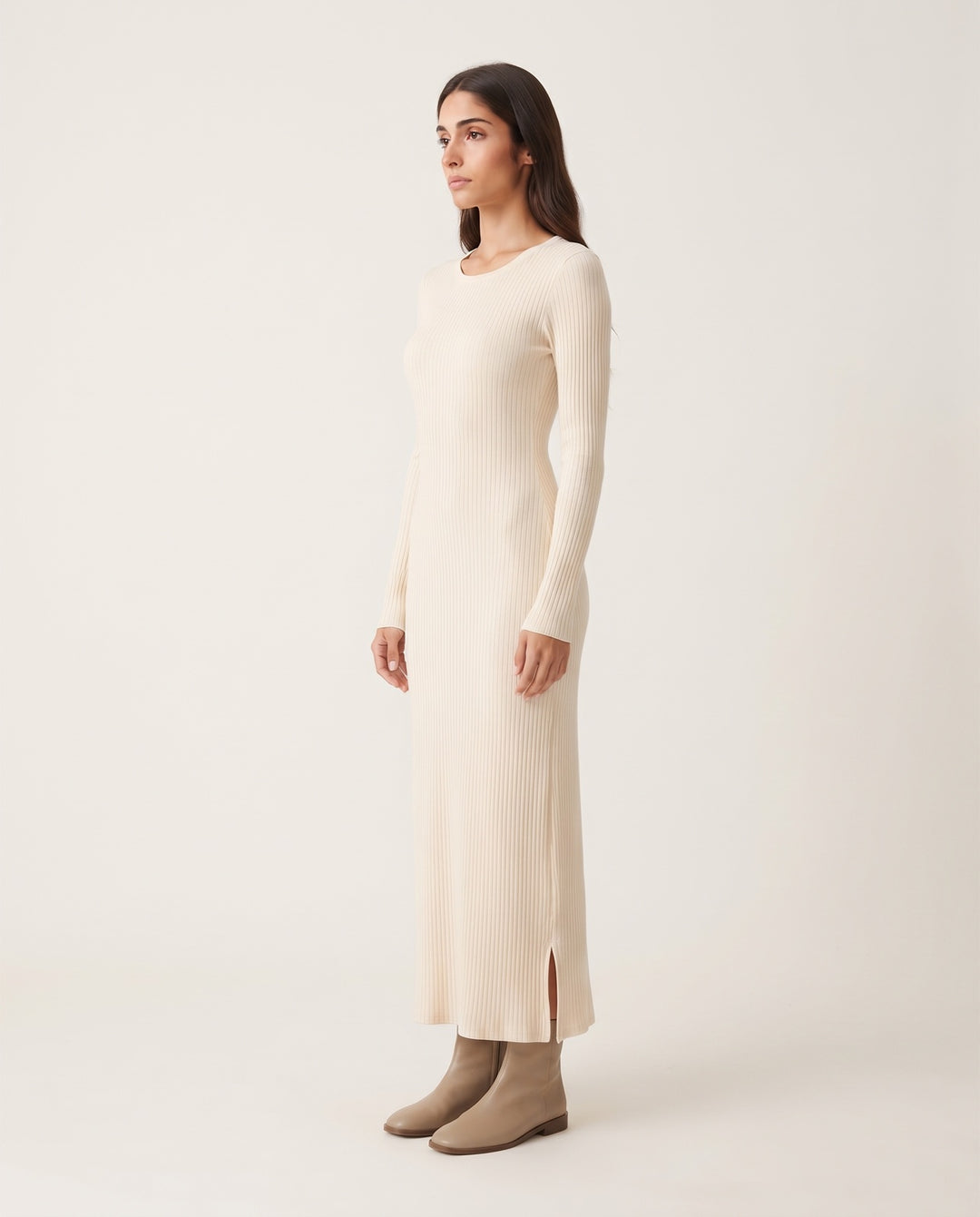 High-Scoop Rib Knit Maxi Dress