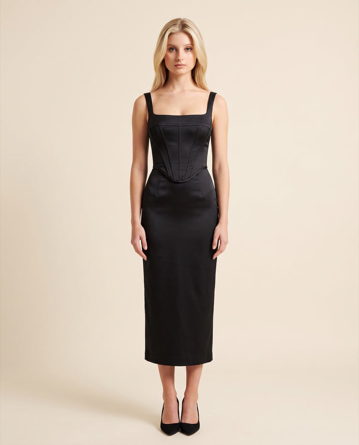 Satin Corset Midi Dress