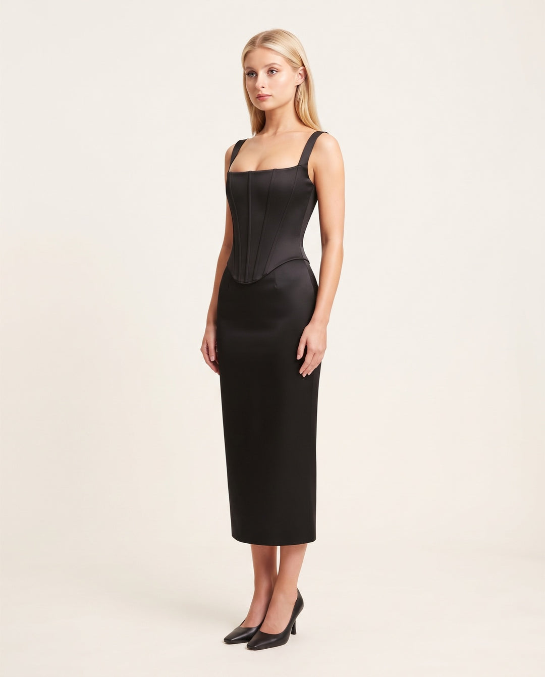 Satin Corset Midi Dress