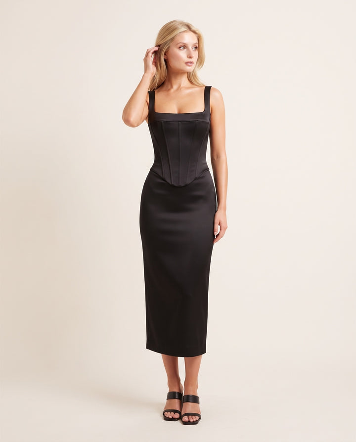 Satin Corset Midi Dress
