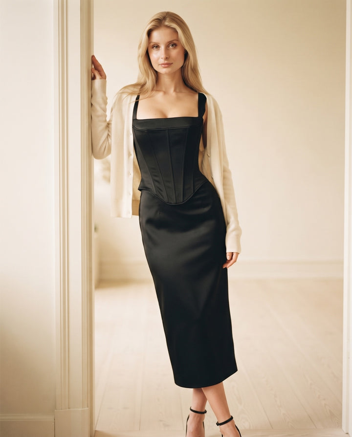 Satin Corset Midi Dress