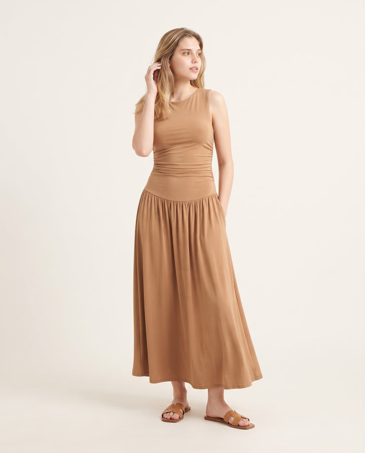 Dropped-Waist Jersey Maxi Dress