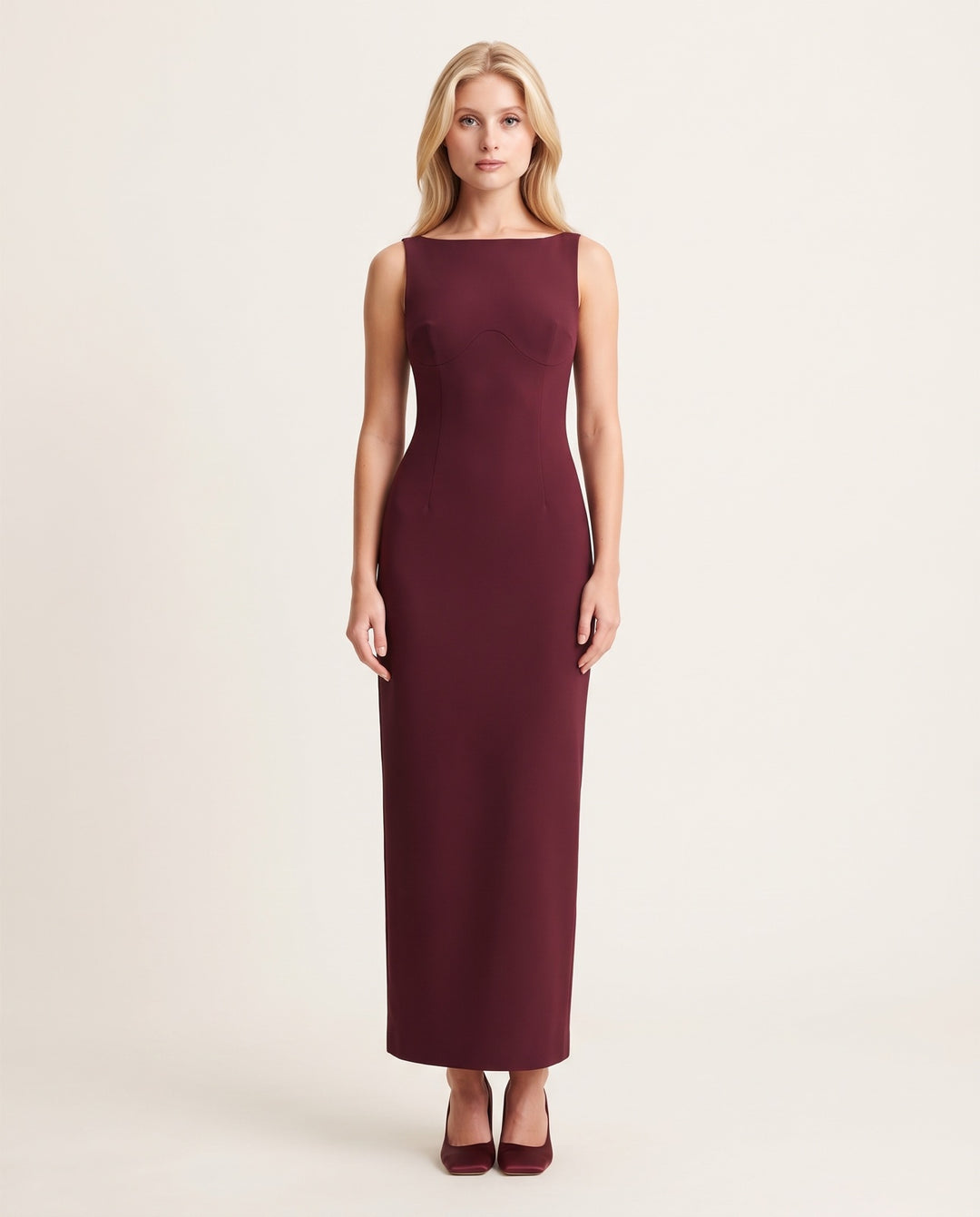 Princess-Seam Crepe Column Maxi Dress