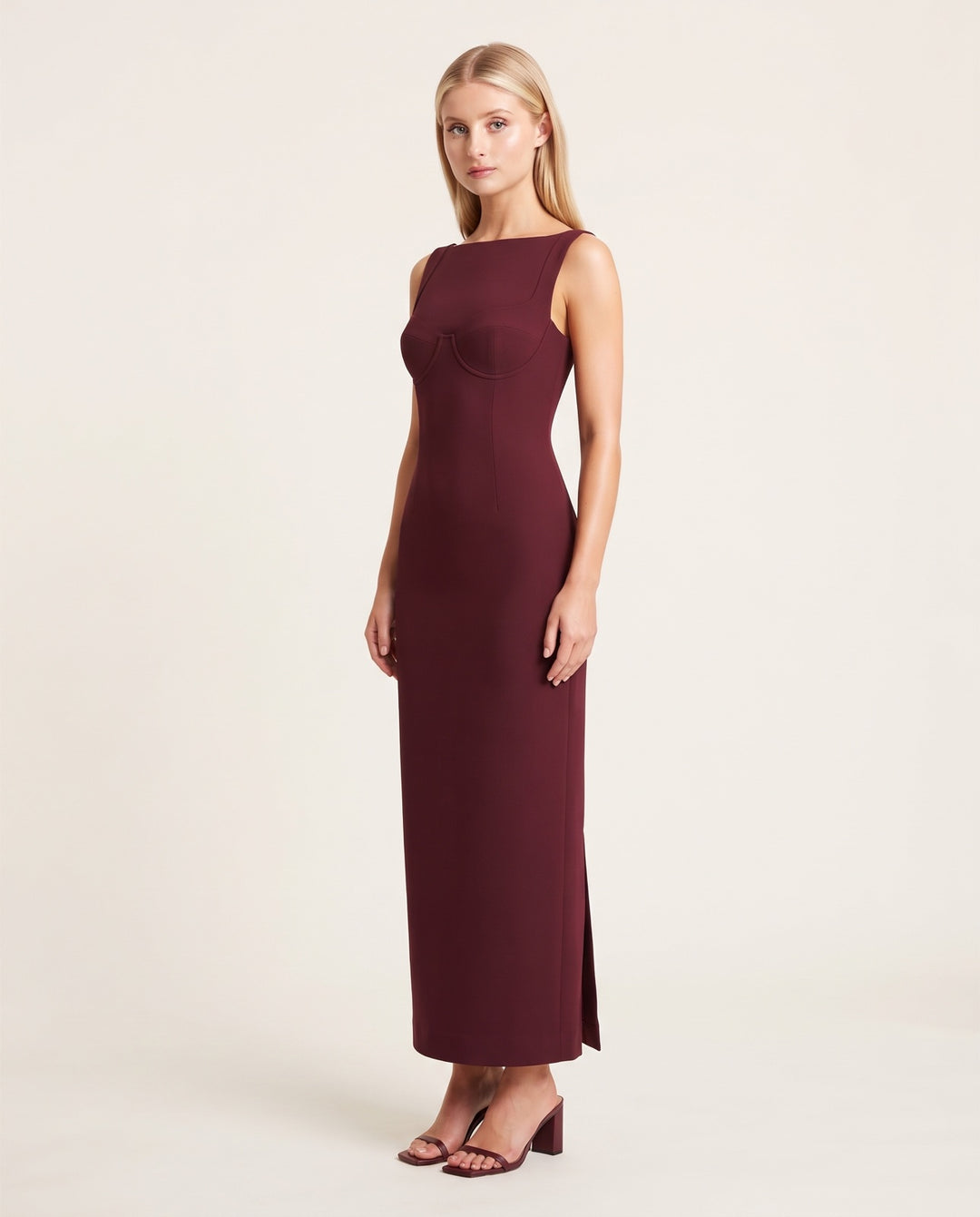 Princess-Seam Crepe Column Maxi Dress