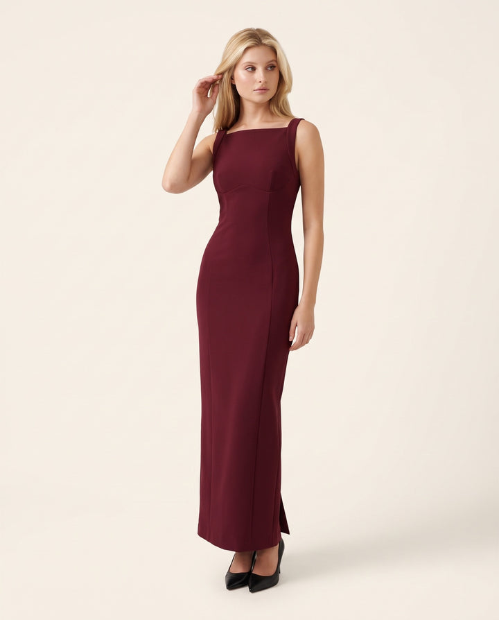 Princess-Seam Crepe Column Maxi Dress