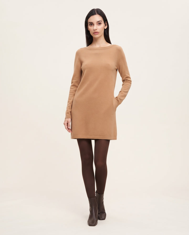 Boat-Neck Fine-Knit Mini Dress