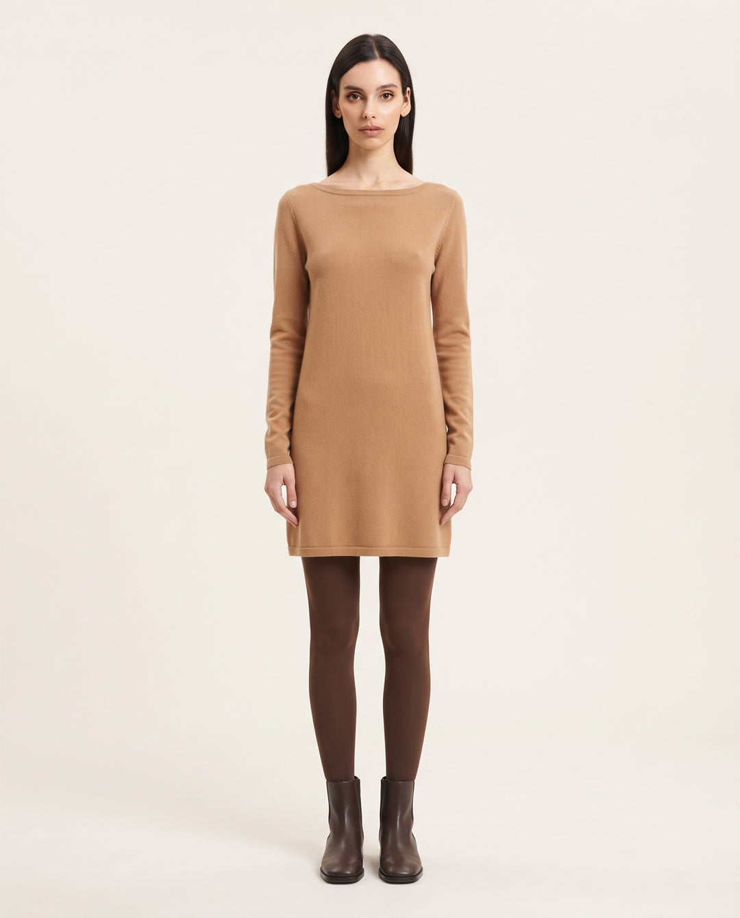 Boat-Neck Fine-Knit Mini Dress
