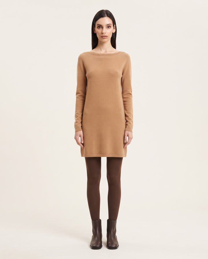 Boat-Neck Fine-Knit Mini Dress
