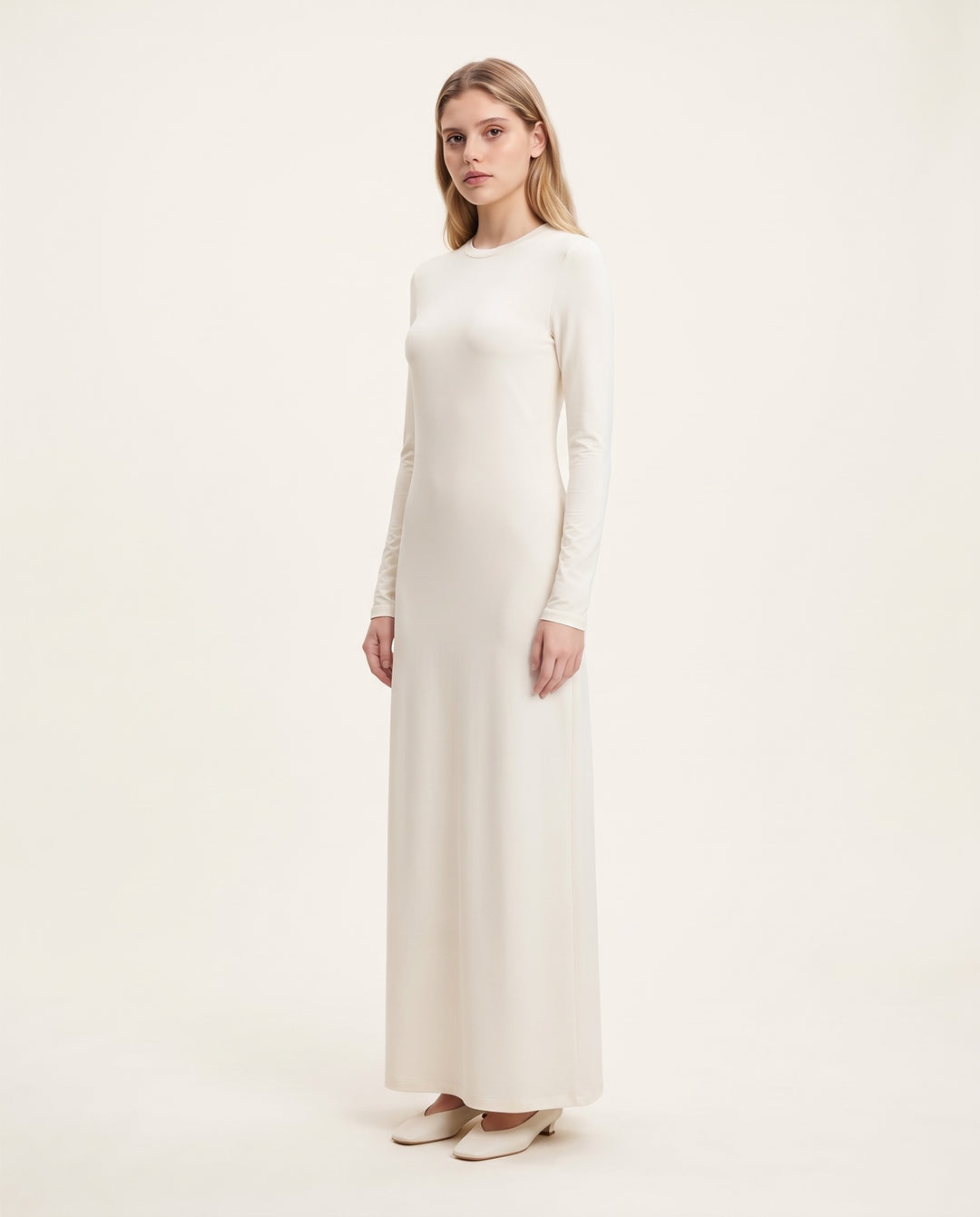 Long-Sleeve Crewneck Jersey Maxi Dress