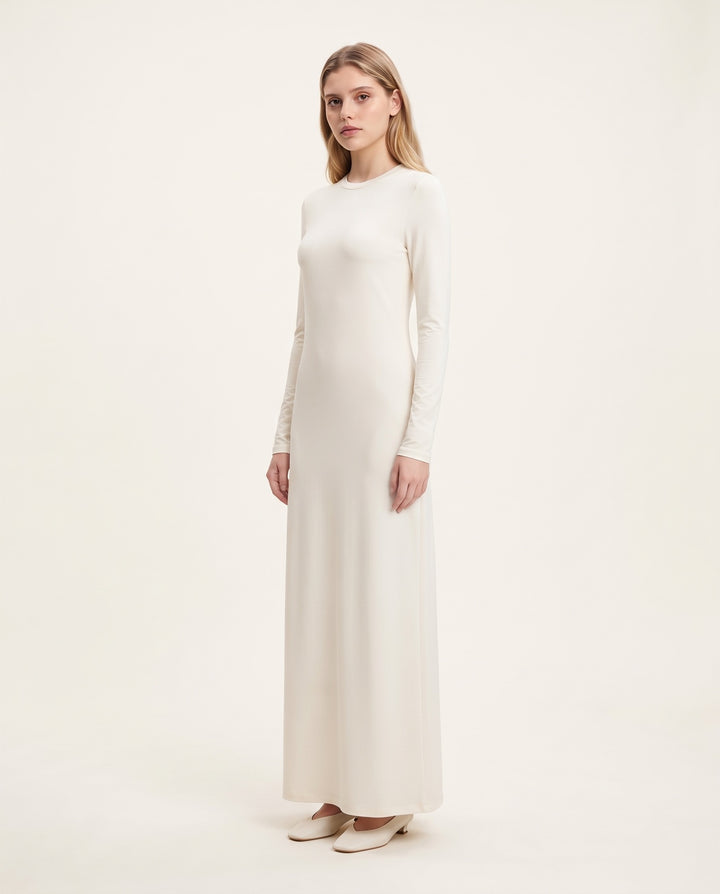 Long-Sleeve Crewneck Jersey Maxi Dress