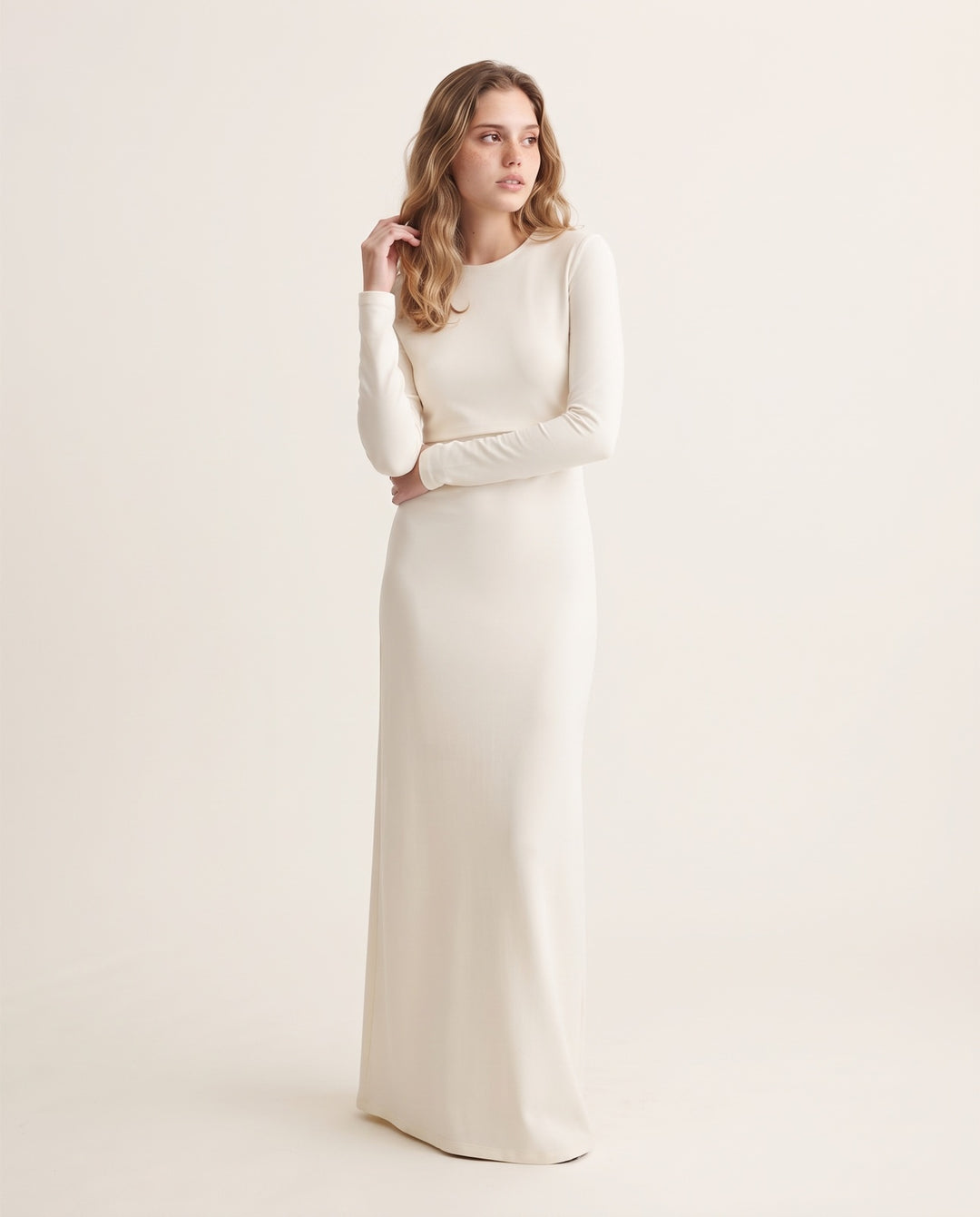 Long-Sleeve Crewneck Jersey Maxi Dress
