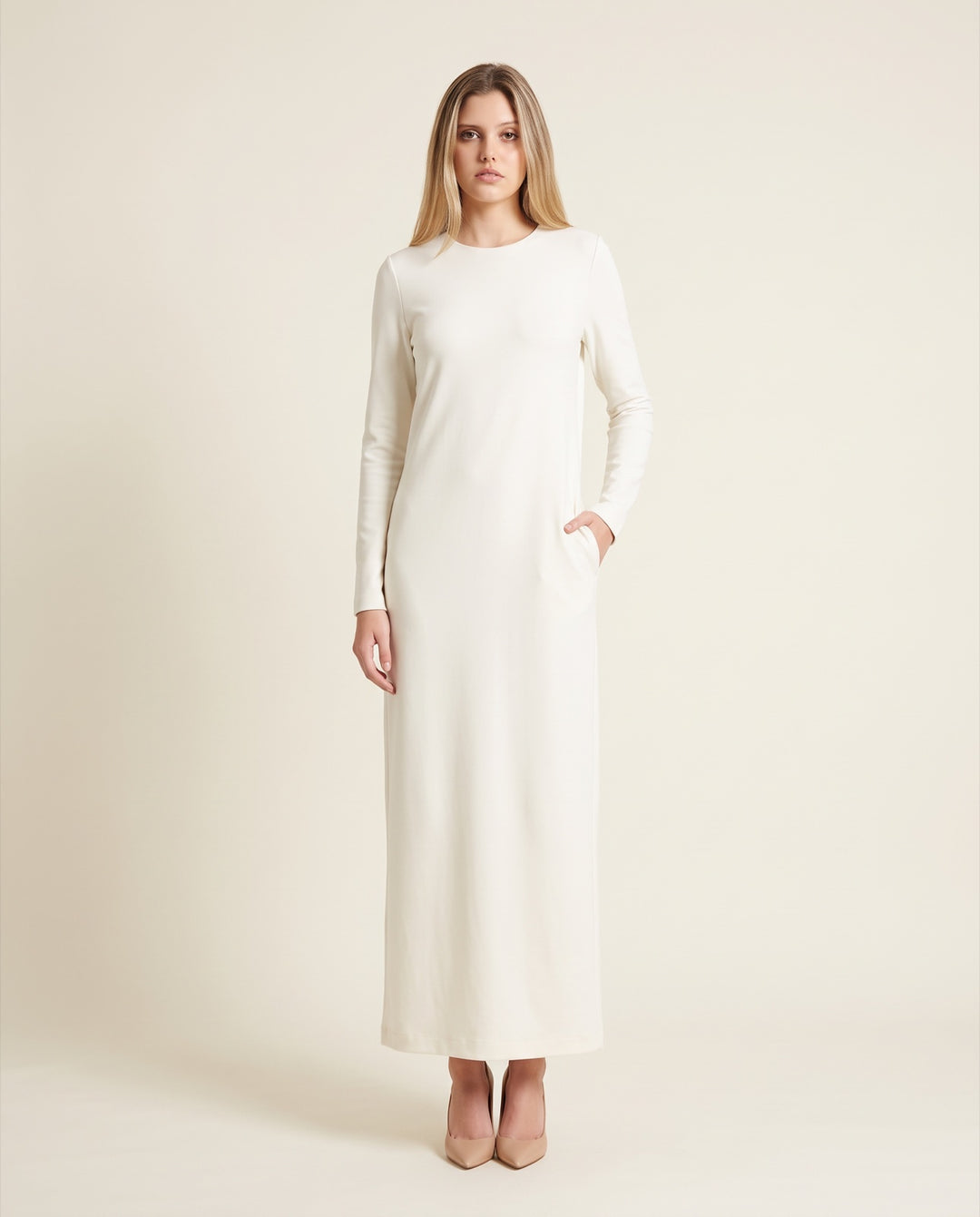 Long-Sleeve Crewneck Jersey Maxi Dress