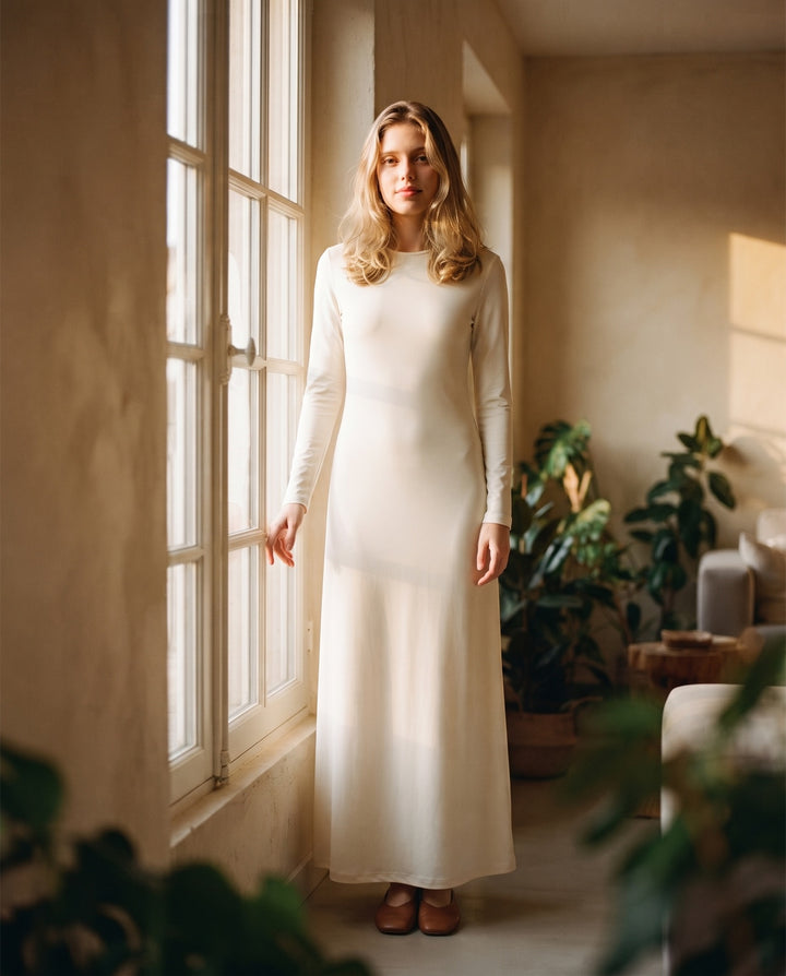 Long-Sleeve Crewneck Jersey Maxi Dress