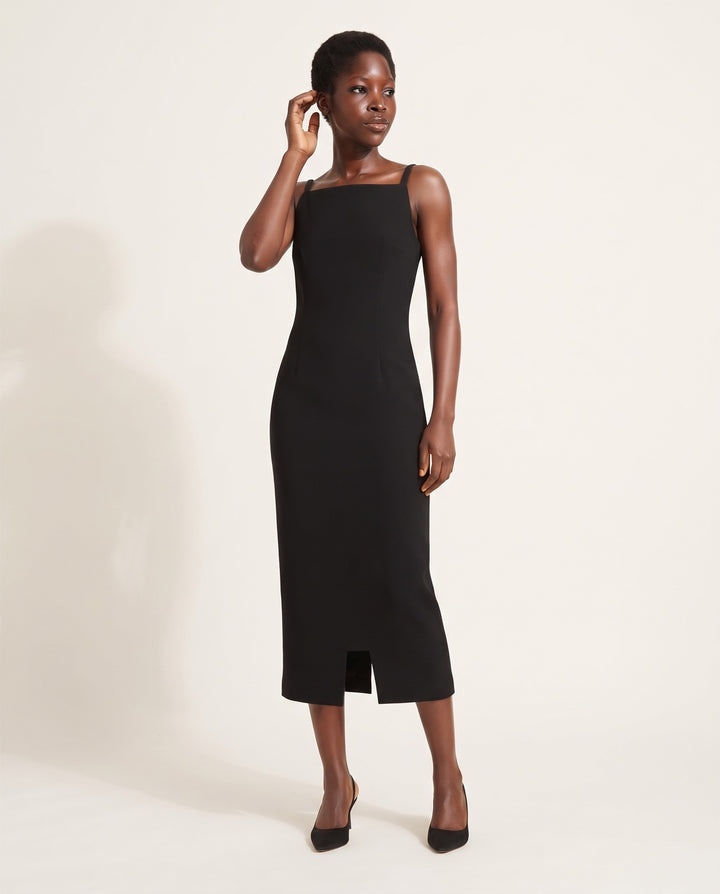 Square-Neck Crepe Column Midi Dress