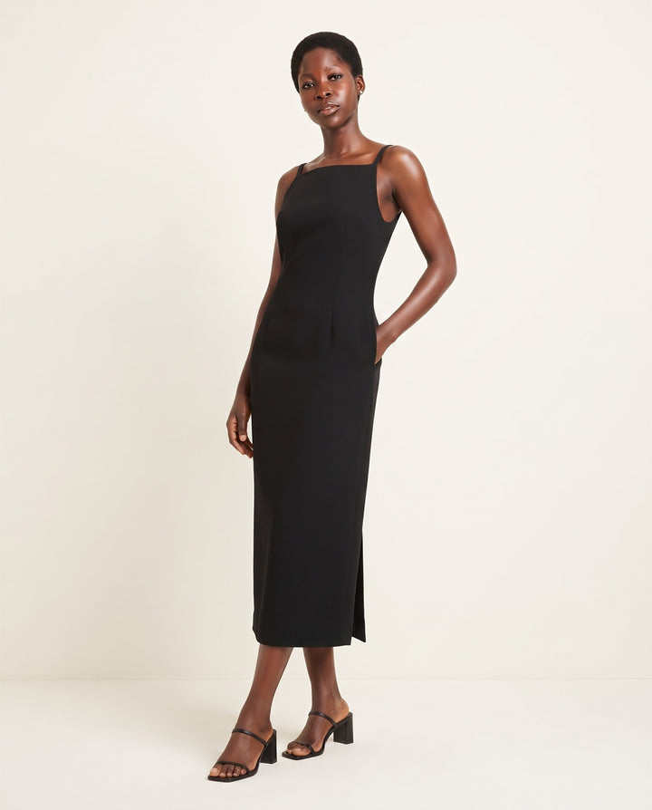 Square-Neck Crepe Column Midi Dress