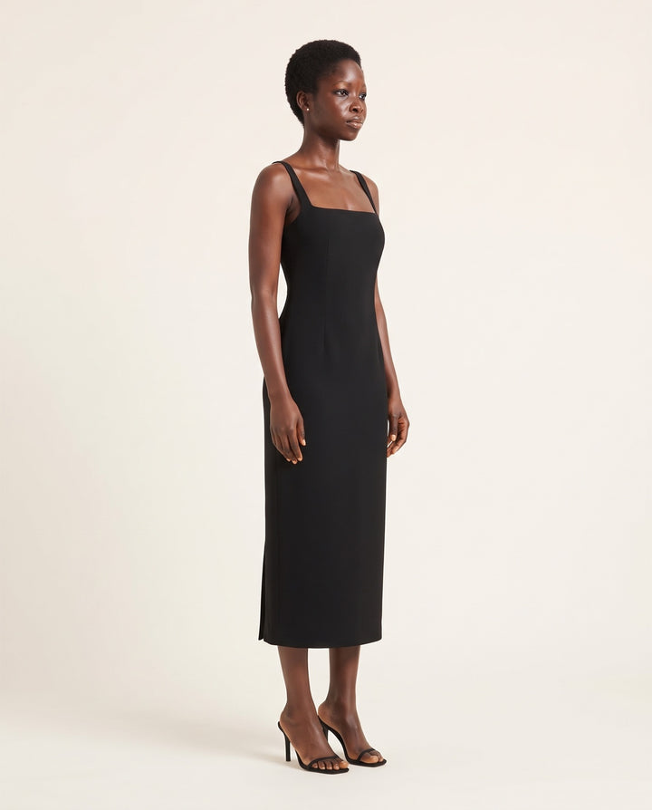 Square-Neck Crepe Column Midi Dress