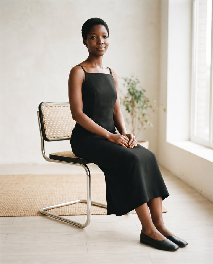Square-Neck Crepe Column Midi Dress