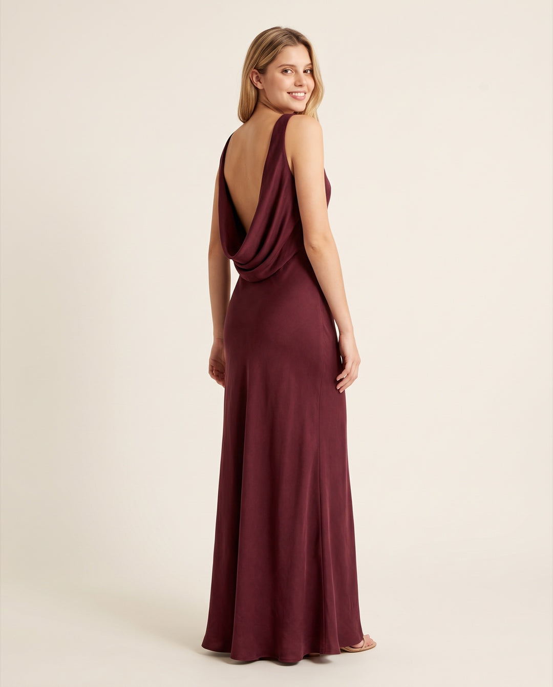 Cowl-Back Satin Maxi Dress