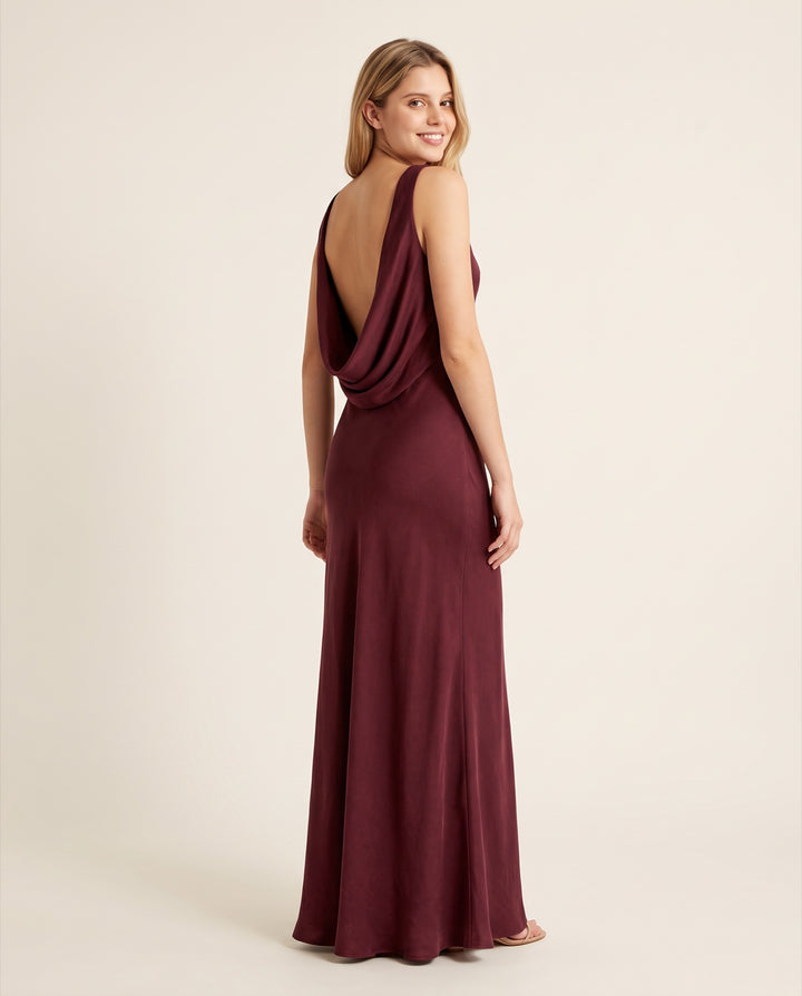 Cowl-Back Satin Maxi Dress