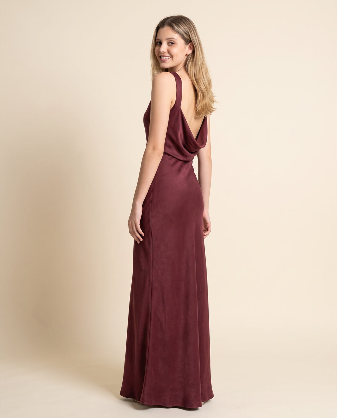 Cowl-Back Satin Maxi Dress