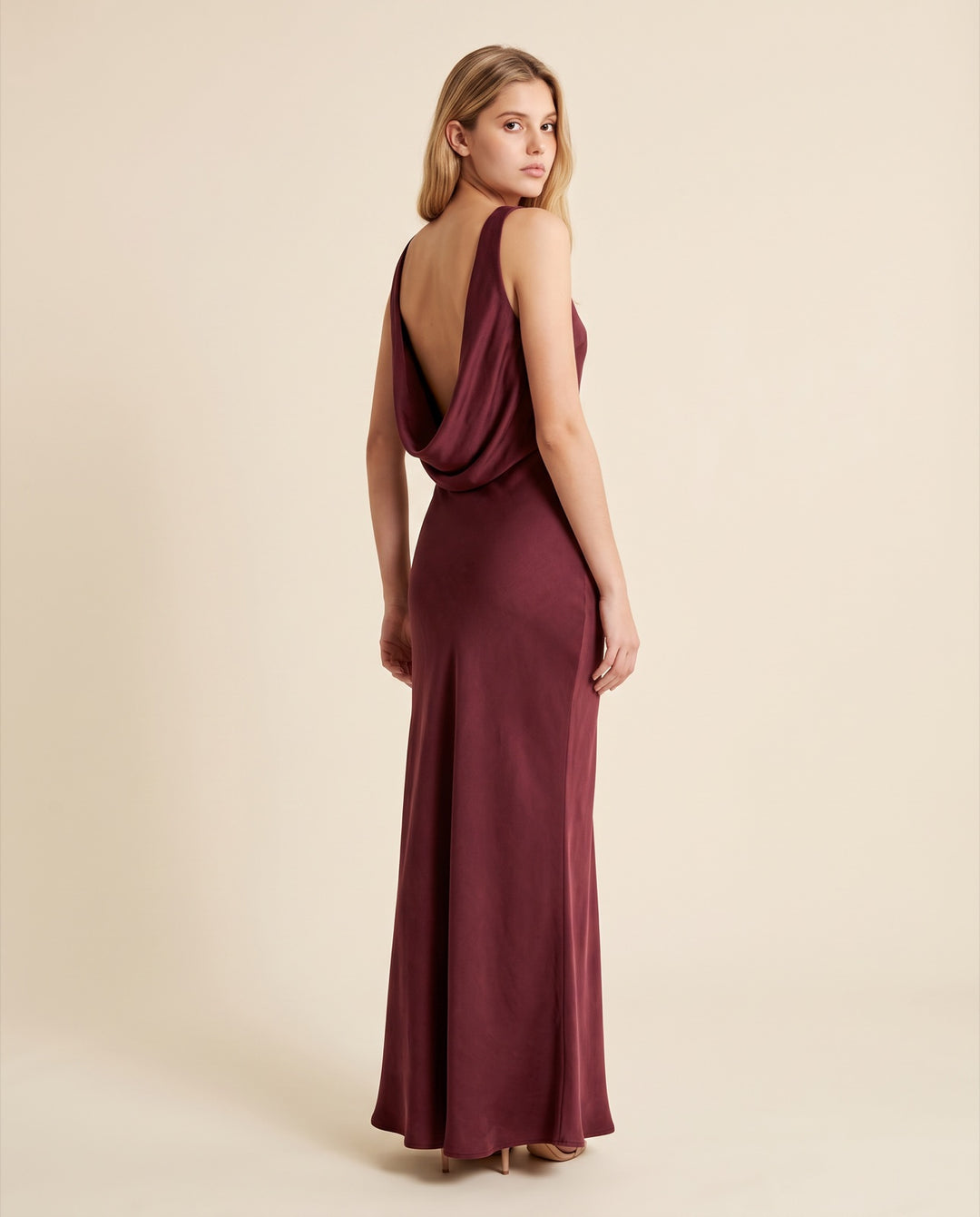 Cowl-Back Satin Maxi Dress