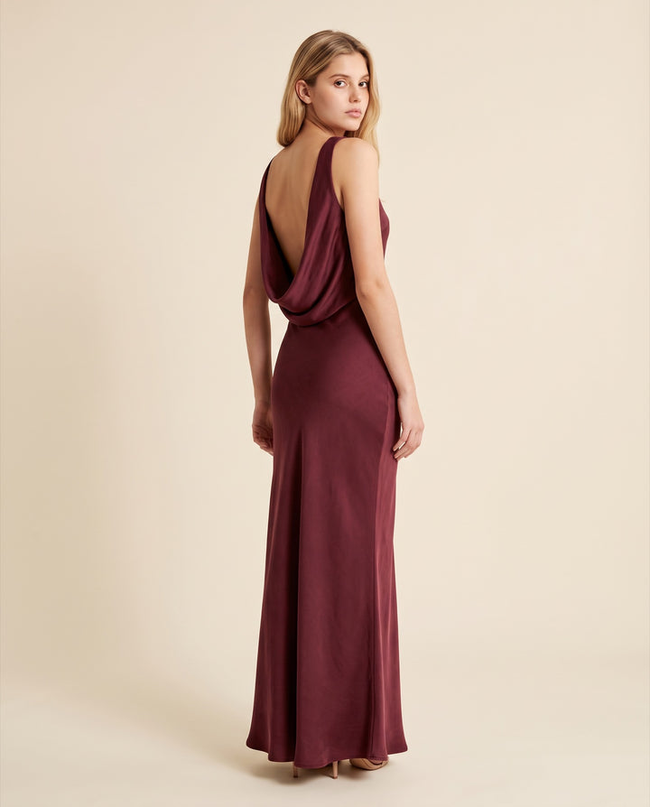 Cowl-Back Satin Maxi Dress