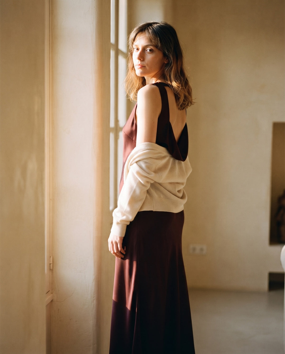 Cowl-Back Satin Maxi Dress