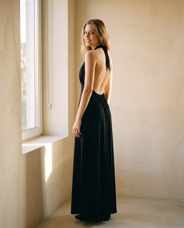 Halter Open-Back Jersey Maxi Dress