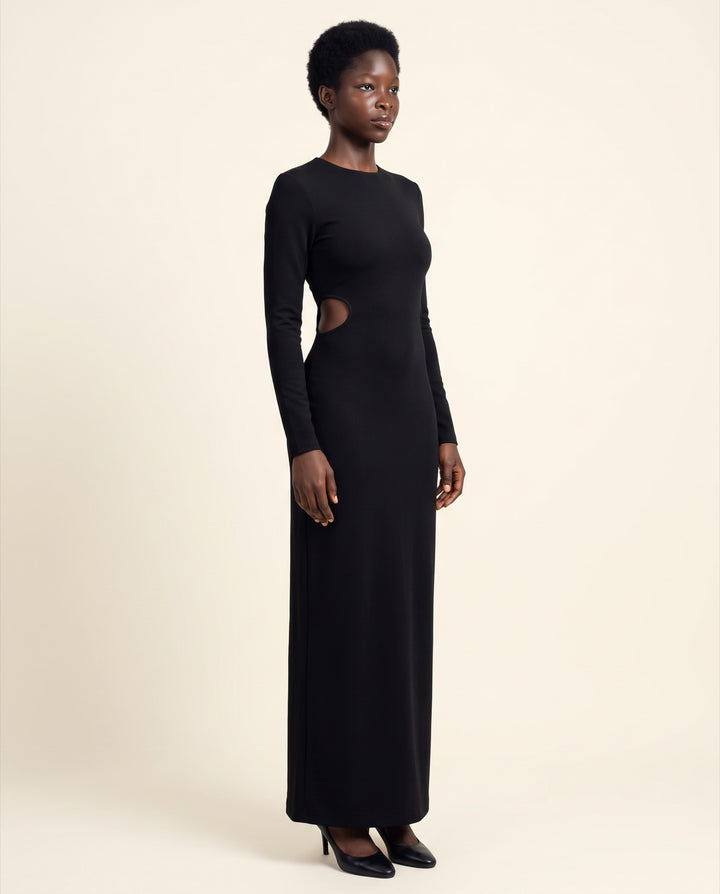 Long-Sleeve Side-Cutout Jersey Maxi Dress