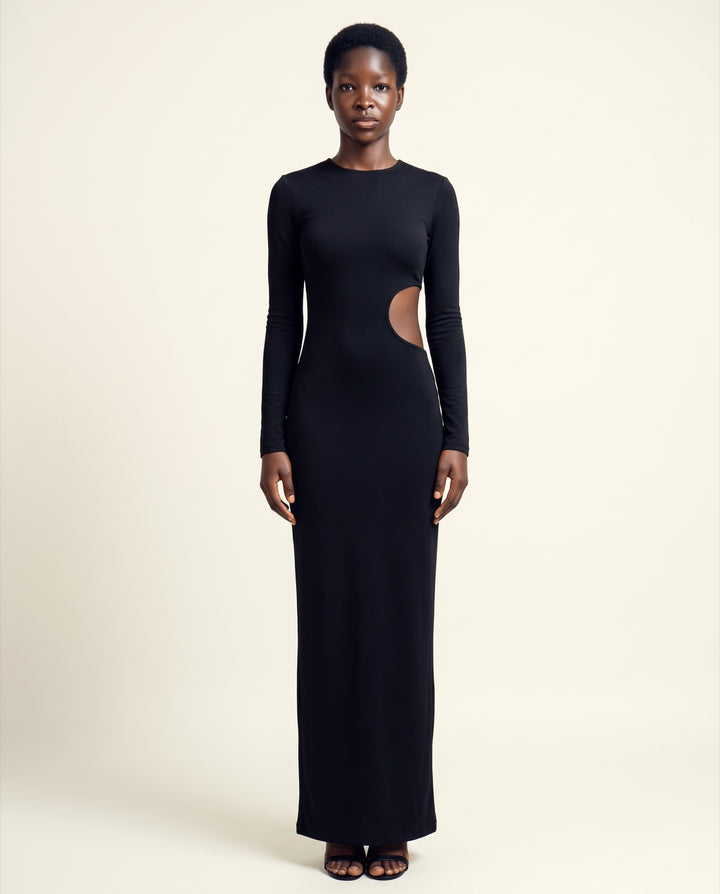 Long-Sleeve Side-Cutout Jersey Maxi Dress