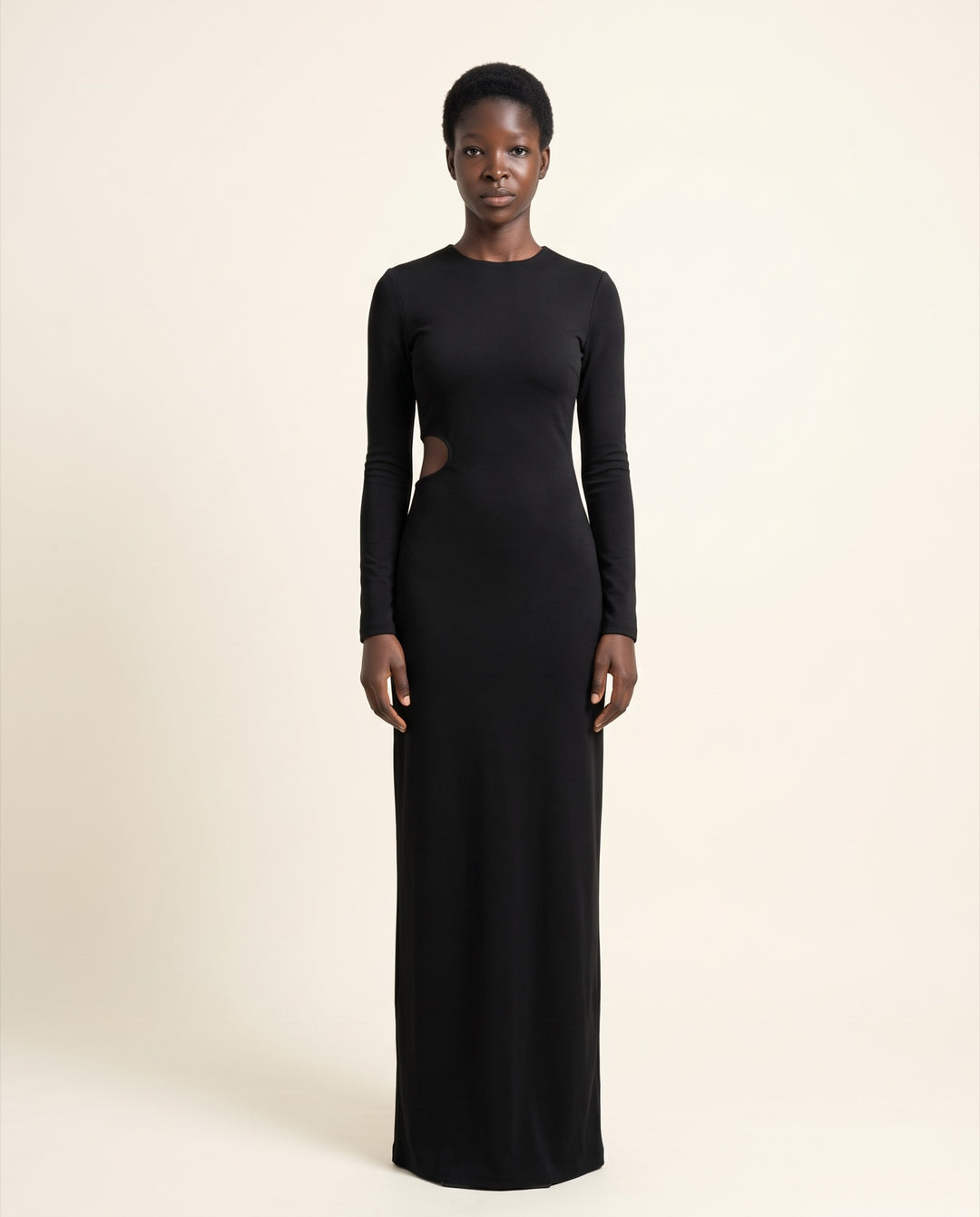 Long-Sleeve Side-Cutout Jersey Maxi Dress