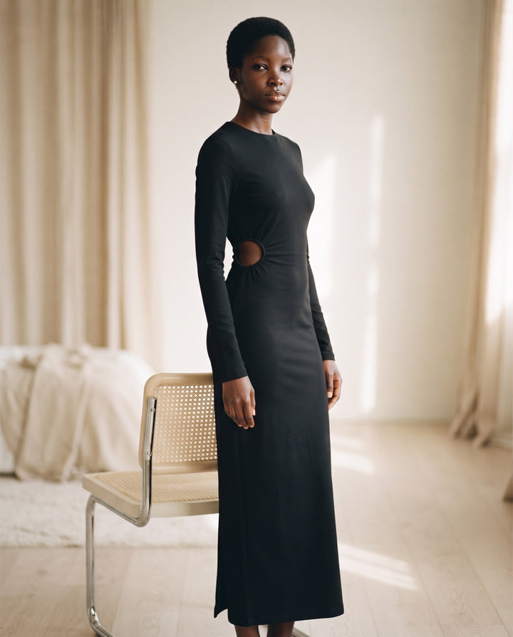 Long-Sleeve Side-Cutout Jersey Maxi Dress
