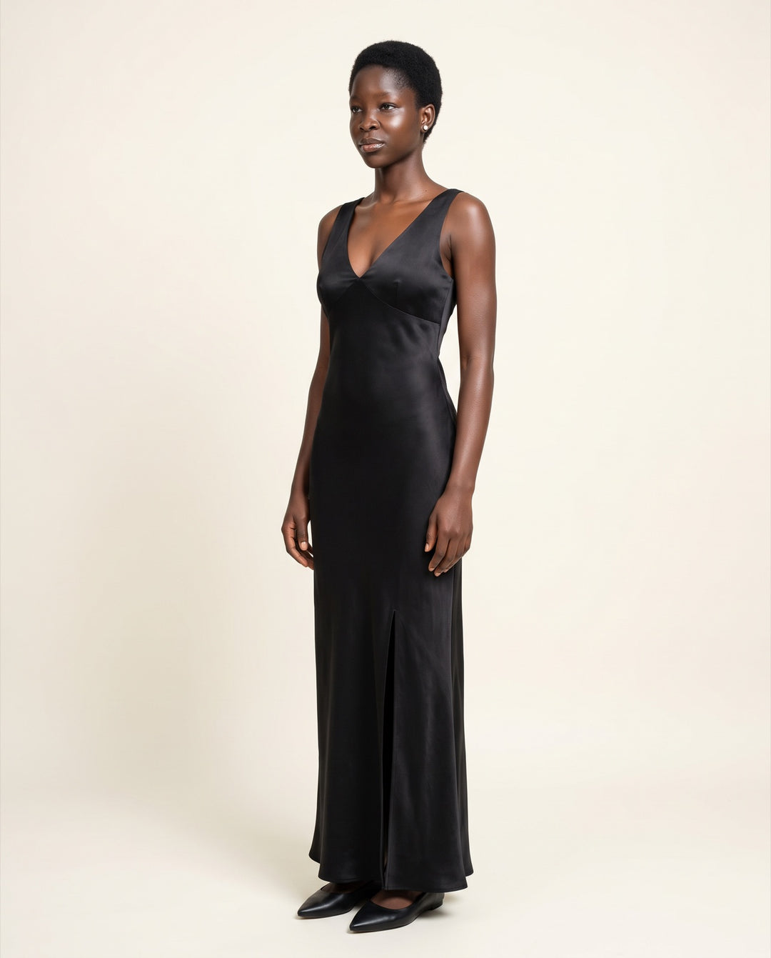 Plunge-V Satin Maxi Dress