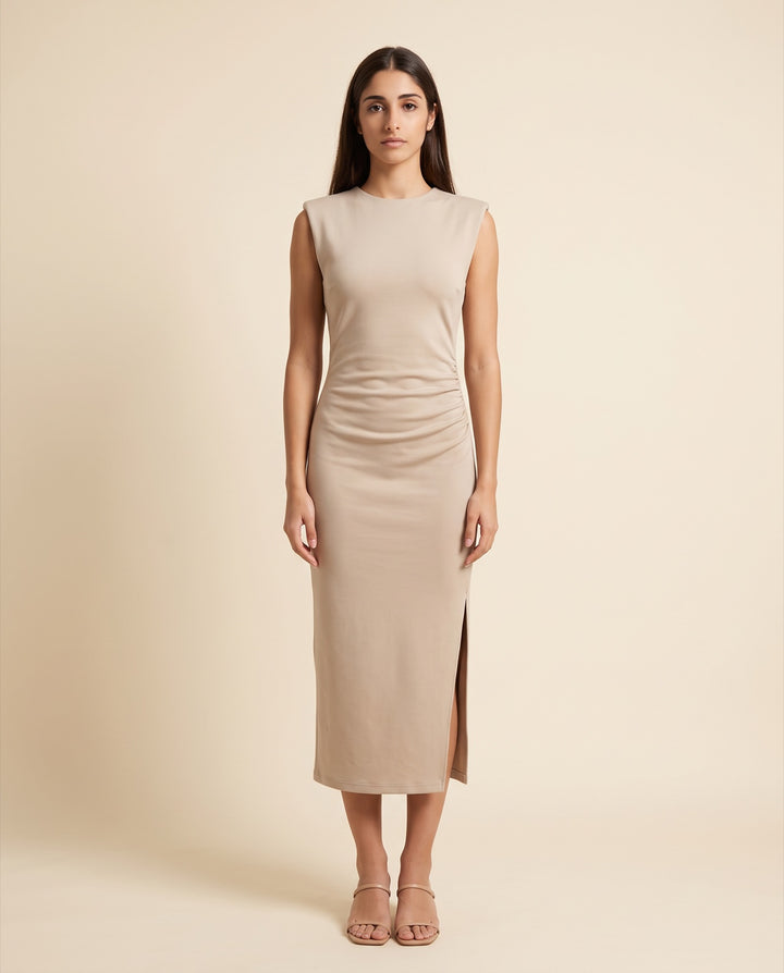 Side-Gathered Sculpt Jersey Midi Dress