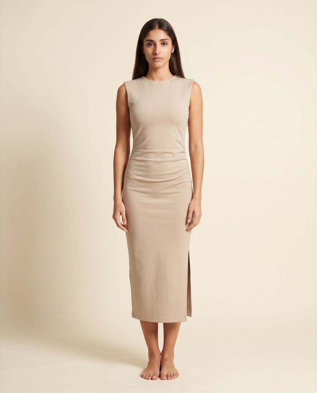 Side-Gathered Sculpt Jersey Midi Dress